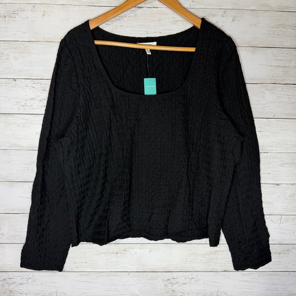 Maurices Black Textured Long Sleeve Square Neck Top NWT - Picture 2 of 6